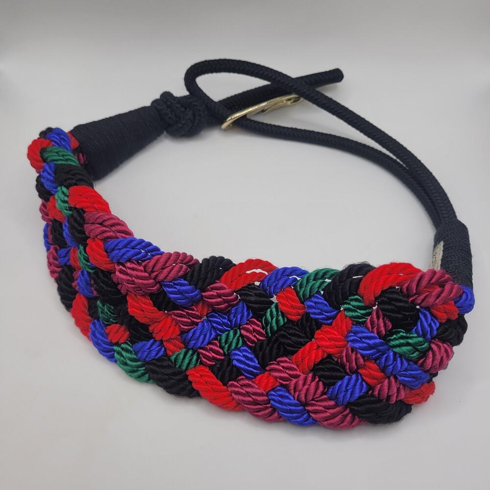 VTG‎ Leather Shop Belt Small Multicolor Wide Rope Braided Hook Boho Statement